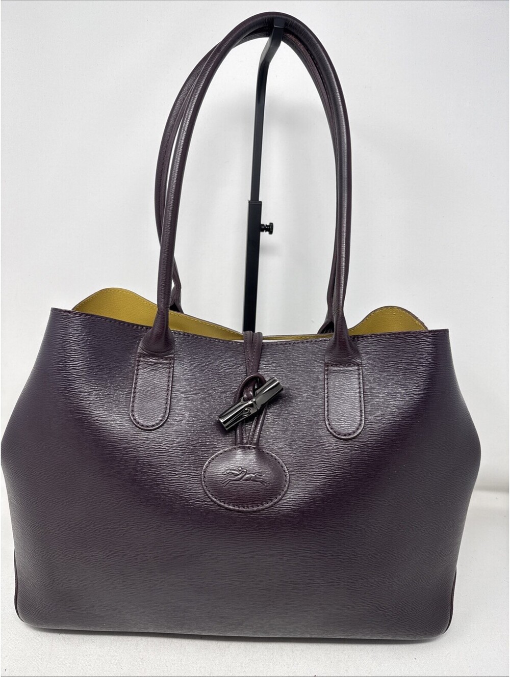 LongChamp Med Roseau Leather Toggle Tote/Shoulder Bag Color Eggplant